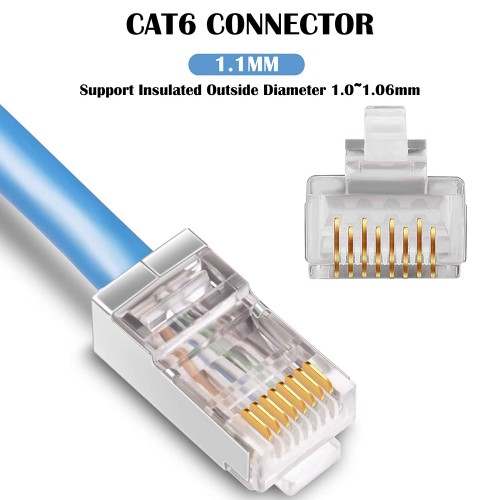 100 pcs RJ45 CAT6 Pass through and Foldable Shrapnel Design Ethernet Cable Connectors